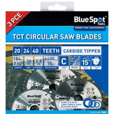 BlueSpot 184mm Circular Mitre Saw Blade 30mm Bore 25 20 16mm Rings 24 40 48T 3pc